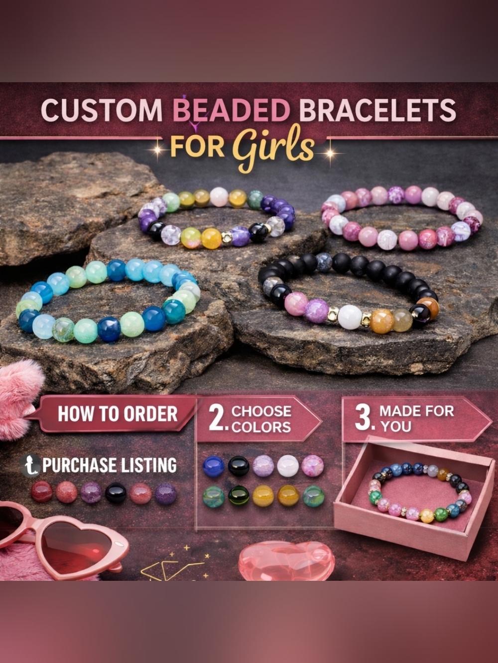 Custom Beaded Bracelets for Girls 🩷 - Picture 1 of 3